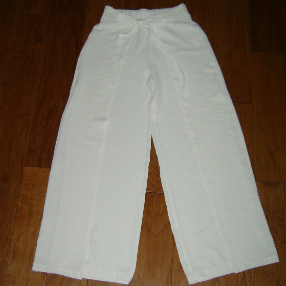 ZARA White Flow Slit Pants w/Wrap Leg, Size S